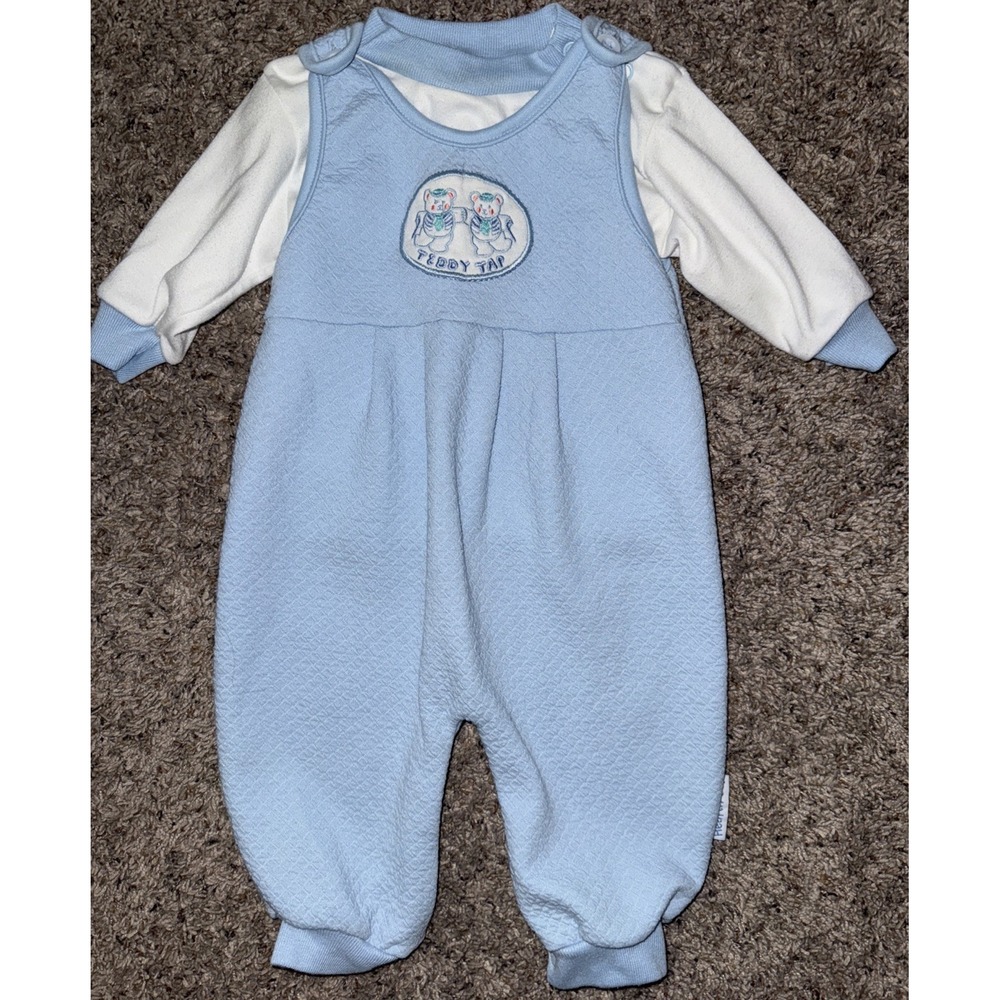 VTG NOS Healthtex 6-9 M Baby Outfit 2 Piece Blue‎ Boy Embroidered Teddy Bear Tap